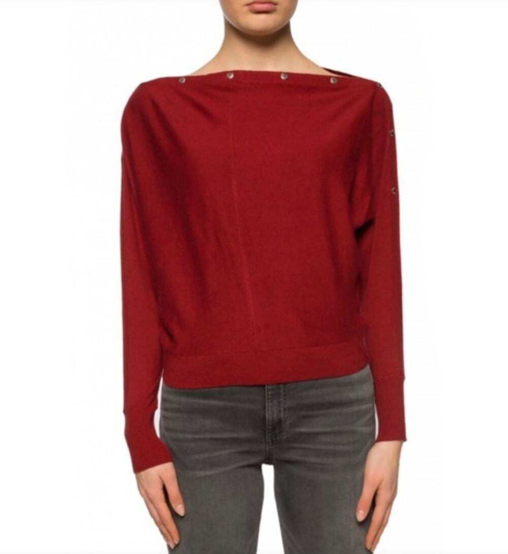 AllSaints Elle Snap Neck Long Sleeve Sweater in Red Size Small